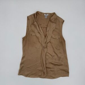 Cache Shirt Top Womens Medium Brown Ruffle Front Lightweight Sleeveless V-Neck